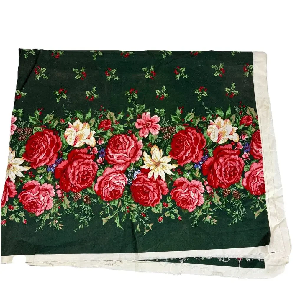 Vtg VIP Christmas Rose Apron Cut & Sew Fabric Panel Floral Holly Holiday Green